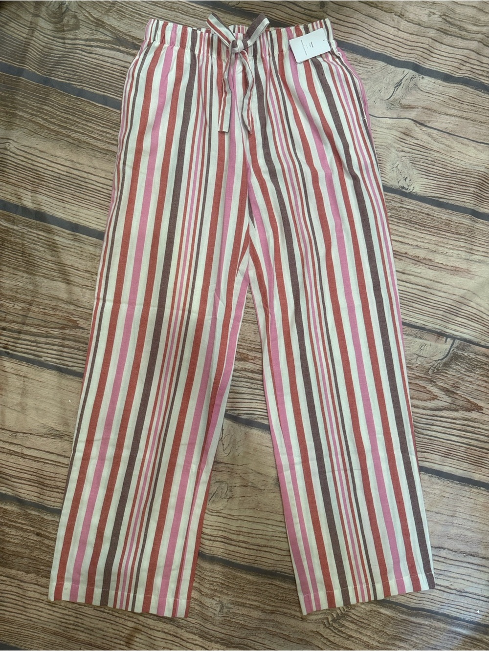 NWT Auden Sleep Pants Medium Pink Coral Stripe Lounge Pajama Pants 100% Cotton